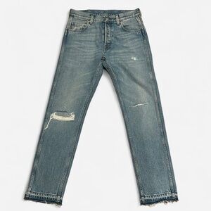 Gucci Blue Denim Straight Leg Jeans Mens Distressed Hem
